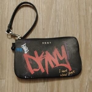 DKNY Black Wristlet with Red and Yellow Graffiti